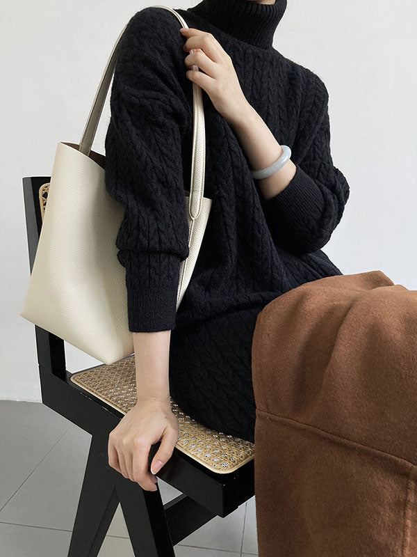 Casual Grey High-Neck Long Sleeve Twist Knit Dress AN1053 Genistyle Shop