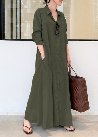 Army Robe Green Dresses Oversized Vintage Cotton Spring FashionChic