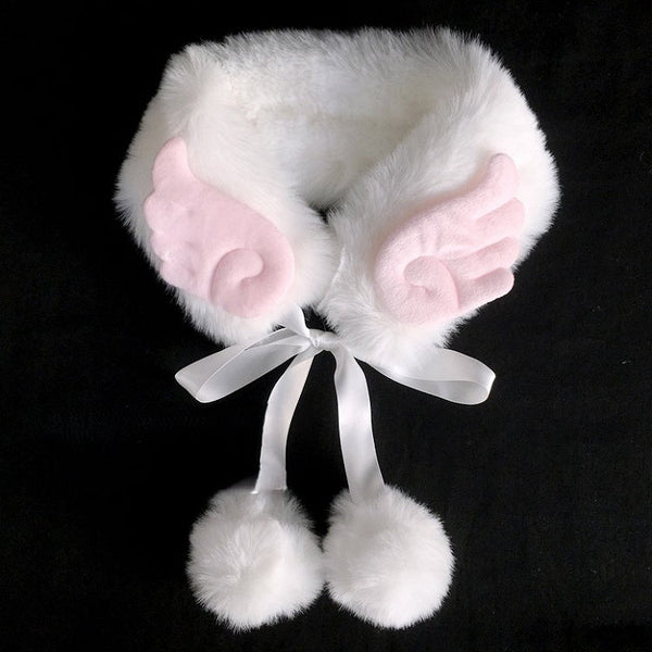 4 with Pompon Scarf Accents Colors Wings White FashionChic