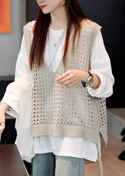 French Blue V Neck Hollow Out Knit Vest Summer QC035 shopify