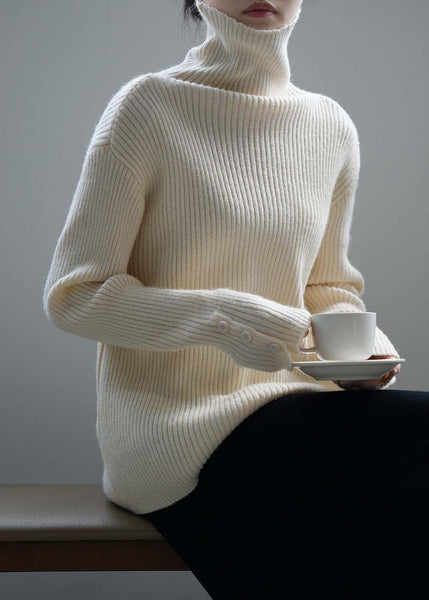 Boutique Camel Hign Neck Button Thick Knit Sweaters Fall AF1067 HS-NTP240914