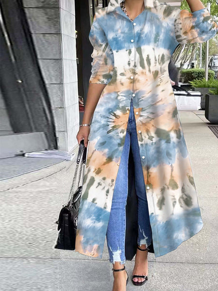 Elegant Floral Print Tunic - Long Sleeve Button Front Top, Durable & Stretch Fabric, Perfect for Any Season Furdela