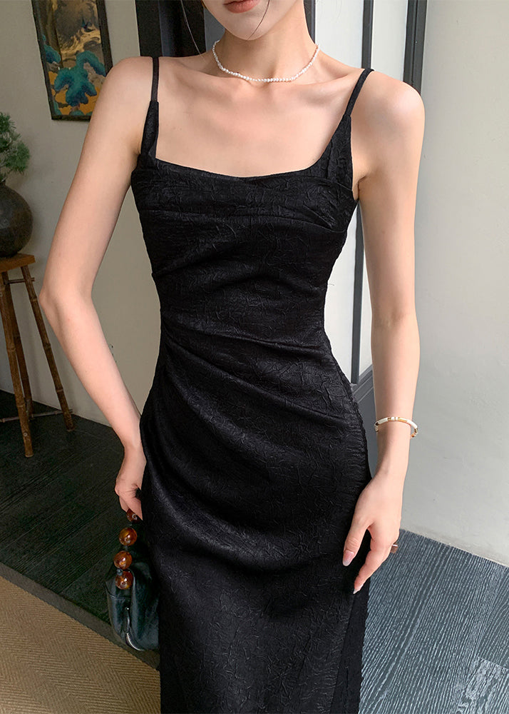 Boutique Black Slim Fit Silk Spaghetti Strap Dress Sleeveless EE048 shopify