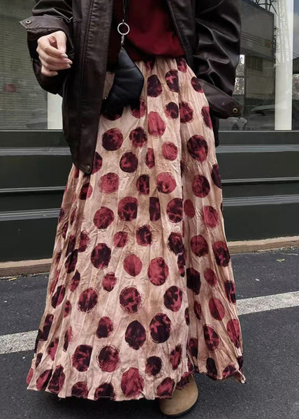 Waist Elastic Skirts Print Cotton Pink Summer FashionChic