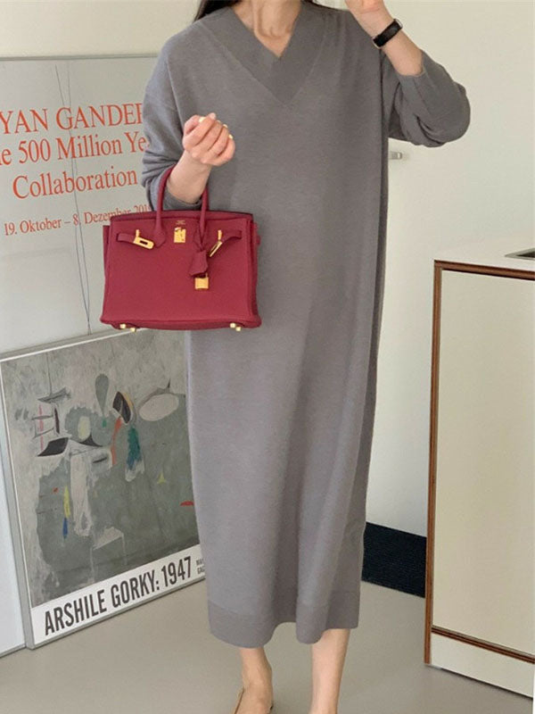 Urban Apricot V-Neck Long Sleeve Knit Dress AN1075 Genistyle Shop