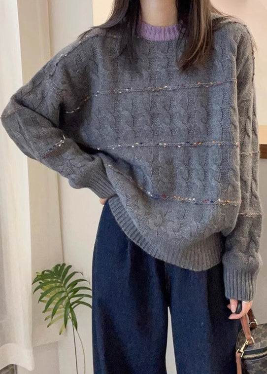 New Pink O Neck Cozy Patchwork Knit Sweaters Fall QX028 shopify