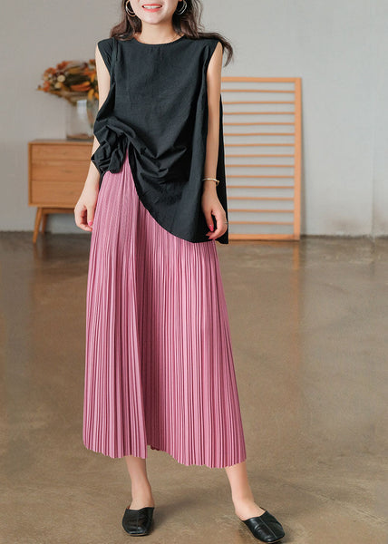 Bohemian Pink Elastic Waist Cotton Pleated Skirts AJ1008 shopify