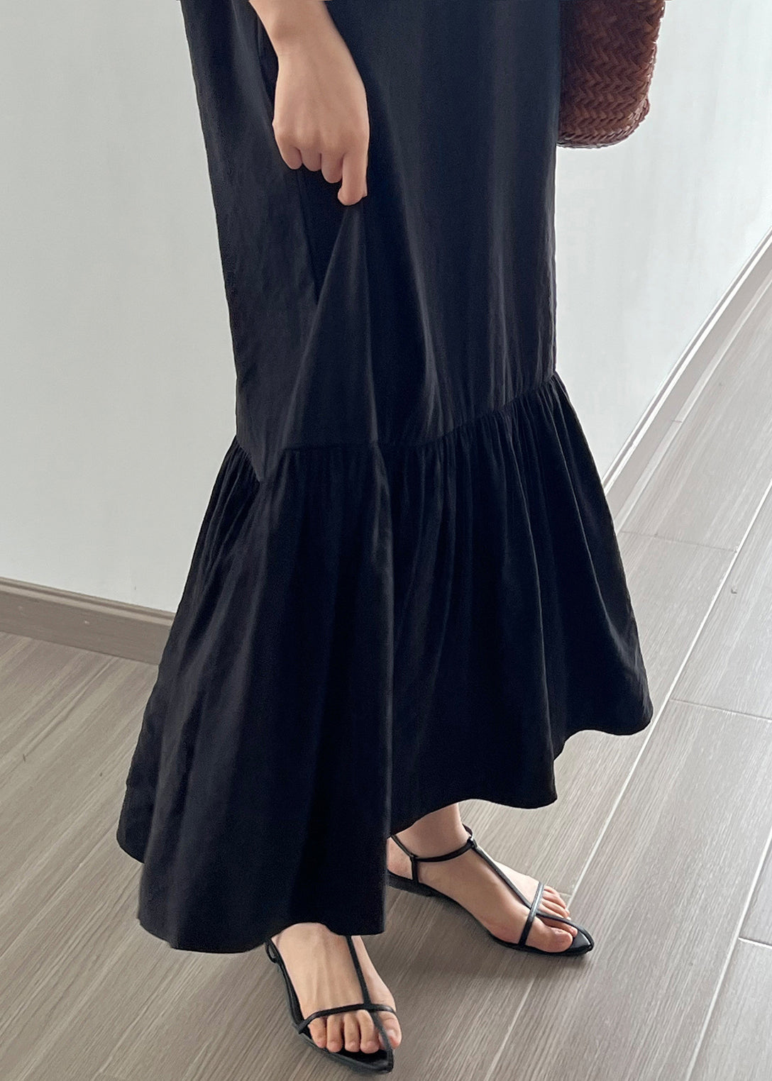 Black Wrinkled Cotton Long Dress O Neck Sleeveless NN021 shopify