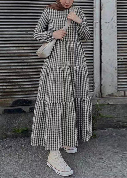 Cotton Dresses Simple Plaid Spring Maxi Green FashionChic