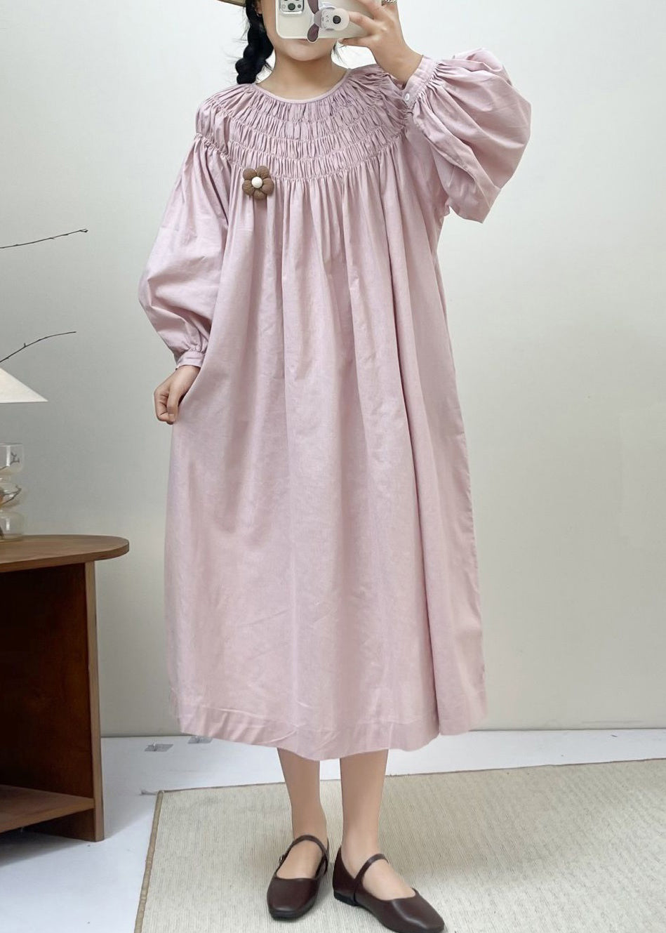Loose Pink Wrinkled Pockets Cotton Dress Spring NN034 shopify