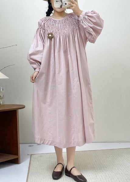 Loose Pink Wrinkled Pockets Cotton Dress Spring NN034 shopify