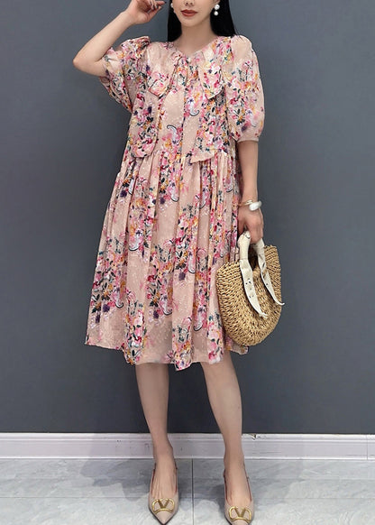 French Pink Print Fake Two Pieces Long Dress Summer AO1030 JDML-SDL240909