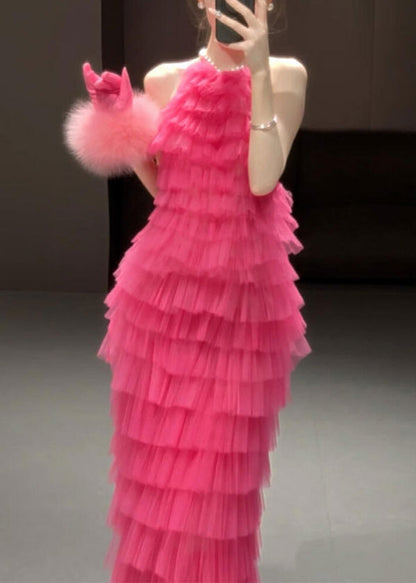 Backless Dresses Beautiful Rose Solid Pleated Sleeveless FashionChic