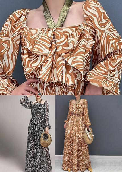 Novelty Coffee Print Wrinkled Chiffon Jumpsuit Long Sleeve AO1045 JDML-JPTS240909