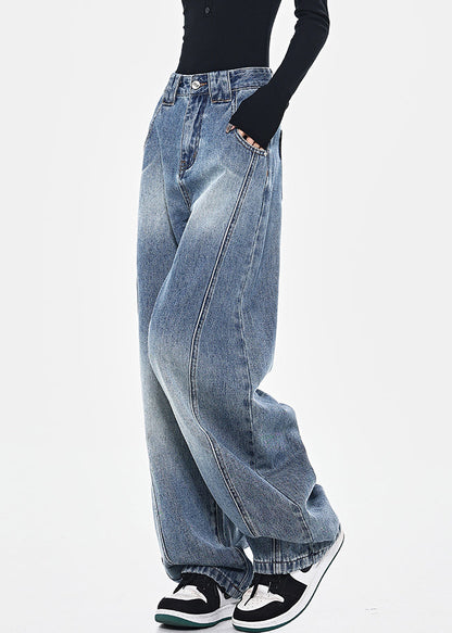 Pants Fashion Pockets High Spring Blue Patchwork Waist Denim FashionChic