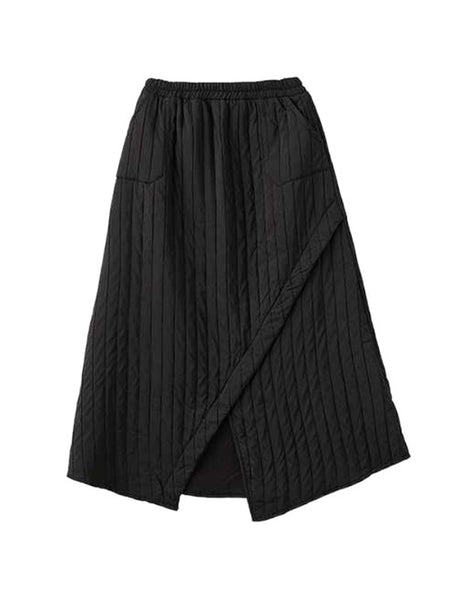 Simple Black Elasticity High Waisted Pockets Quilted Asymmetric Hem Skirt TW004 ABC