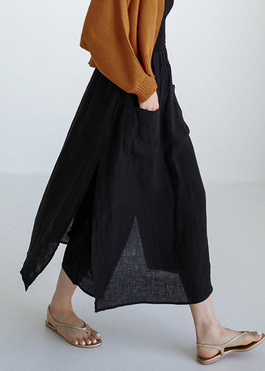 Summer Pants Side Black Skirt Open Linen Simple FashionChic