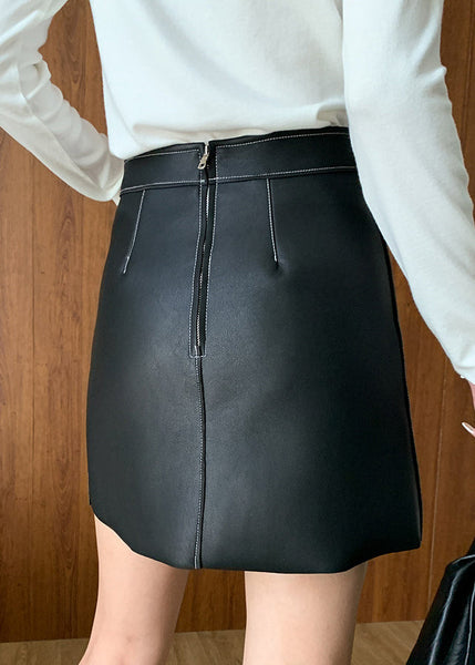 Original Design Black Patchwork Faux Leather Skirt Fall WD004 HS-SKTS241103