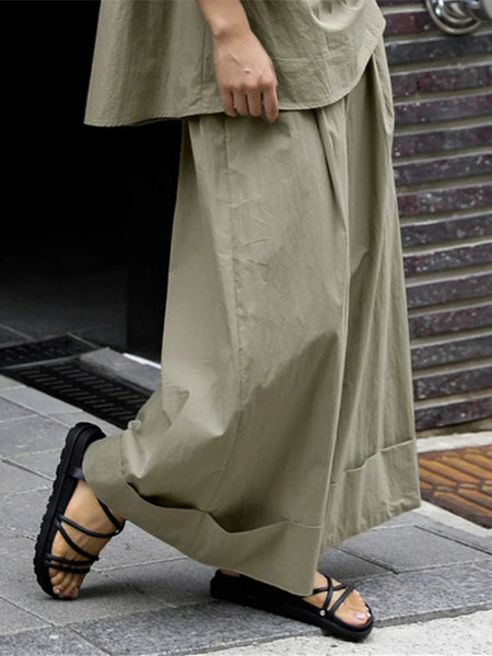 Elastic Organic Wide-Leg Waist Khaki Pants FashionChic