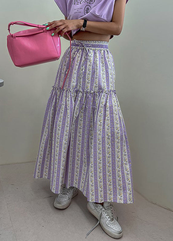 Skirt Spring Ruffled Cotton French Print Purple FashionChic