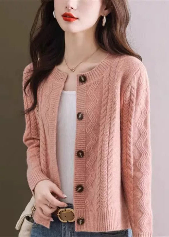 Stylish Pink O Neck Button Woolen Cardigans Fall QC038 shopify