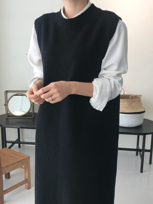 Urban Black Round-Neck Sleeveless Knit Dress QX017 shopify