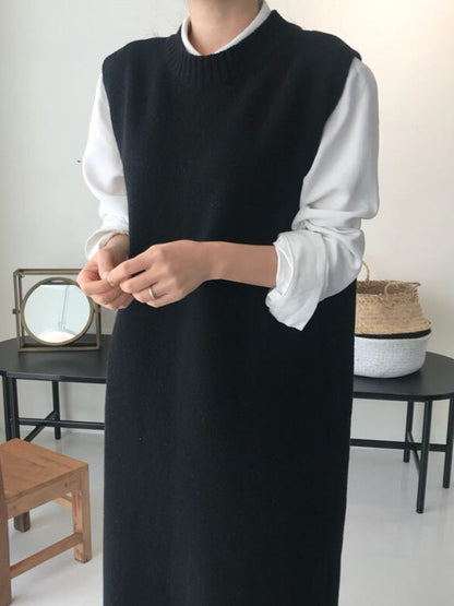 Urban Black Round-Neck Sleeveless Knit Dress QX017 shopify