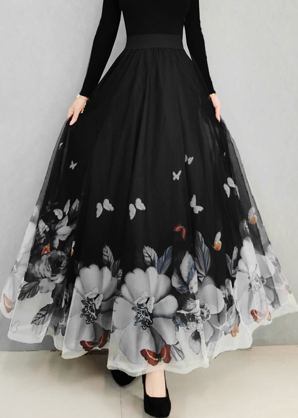 Italian Black Print Elastic Waist Tulle Skirt Spring RV009 ABC