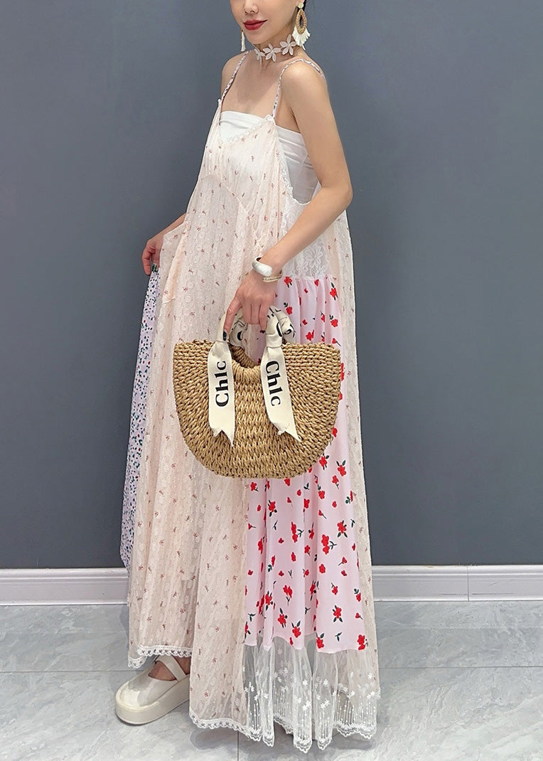 Italian Print Patchwork Tulle Spaghetti Strap Dress Sleeveless AO1055 JDML-SDL240909