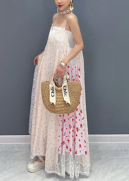 Italian Print Patchwork Tulle Spaghetti Strap Dress Sleeveless AO1055 JDML-SDL240909