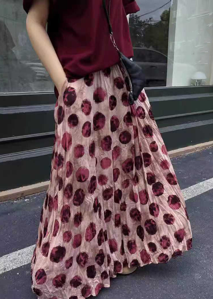 Waist Elastic Skirts Print Cotton Pink Summer FashionChic