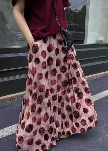 Waist Elastic Skirts Print Cotton Pink Summer FashionChic