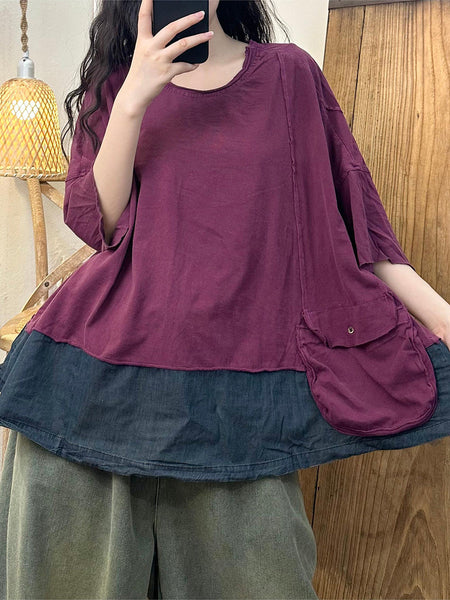 Women Summer Colorblock Casual Cotton Shirt II1053 HLCP