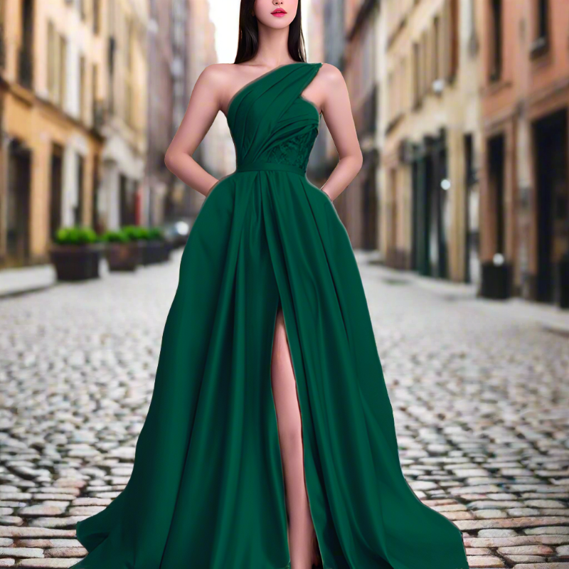 Slim Fit Green Cold Shoulder Side Open Cotton Dress Sleeveless WW1039 Ada Fashion