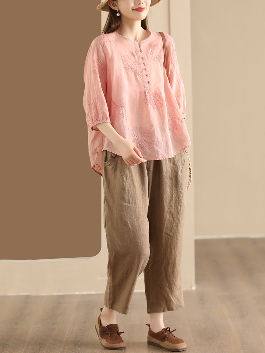 Women Summer Artsy Embroidery Ramie Shirt TY1020 Ada Fashion