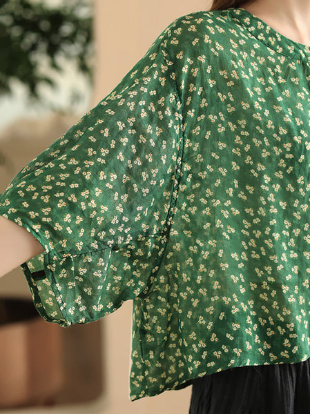 Women Summer Artsy Floral O-Neck Thin Shirt FD023 XJYF