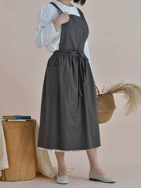 Women Casual Solid Summer Cotton Apron Dress KL1041 Ada Fashion