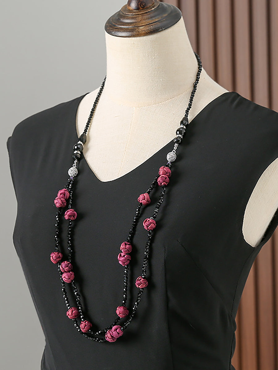 Women Ruyi Knot Beads Weave Sweater Necklace QN005 BUYKUD