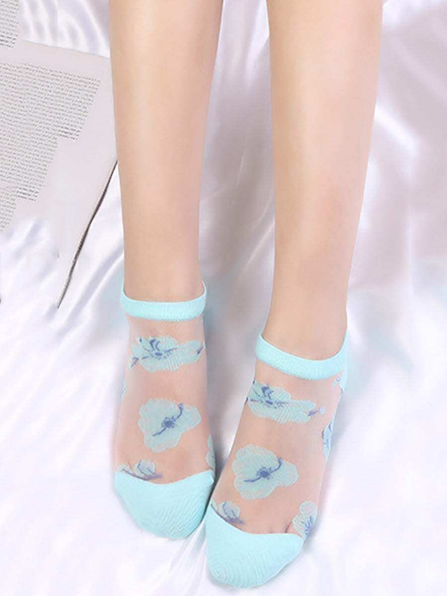 5 Pairs Women Summer Flower Thin Short Socks CX019 WSD