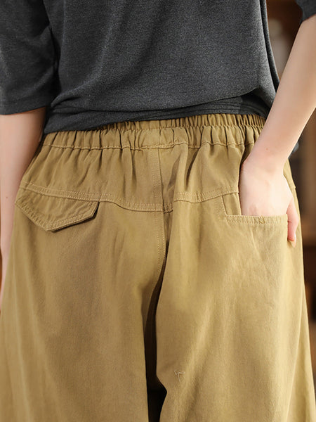 Women Autumn Vintage Solid Spliced Pocket Harem Pants AI1030 BUYKUD