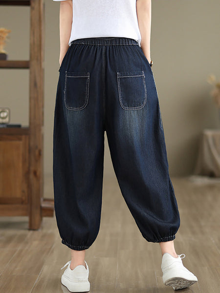 Women Summer Casual Solid Denim Harem Pants II1004 BUYKUD