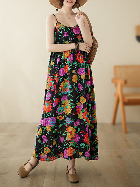 Women Artsy Summer Flower Loose Vest Dress PA1020 Ada Fashion