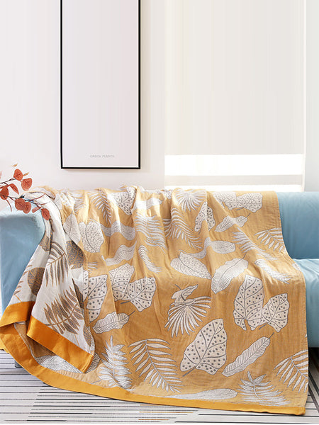 5Layer Cotton Summer Nap Leaf Jacquard Sofa Blanket TY1011 Ada Fashion
