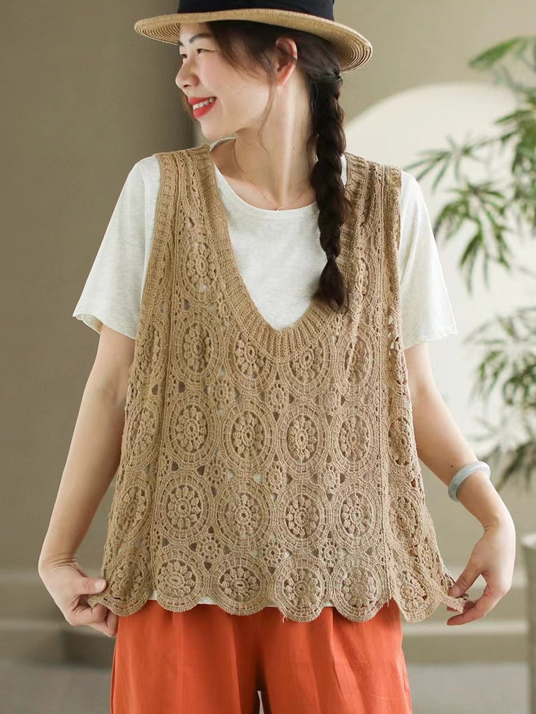 Women Artsy Knitted Cutout V-Neck Vest AS1046 Ada Fashion