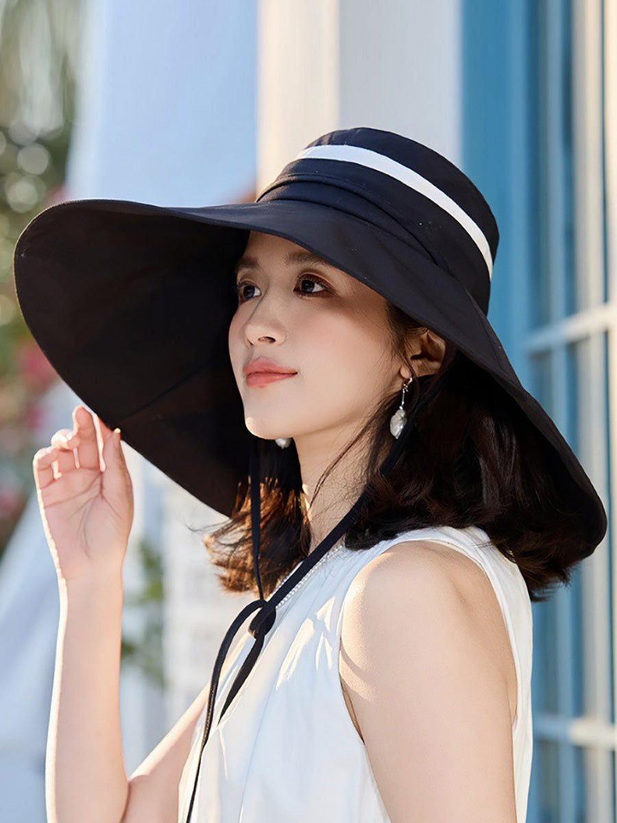 Sunproof Large Brim Women Stripe Hat Casual FashionChic