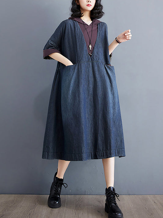 Women Summer Casual Spliced Denim Hooded Dress WE1034 Ada Fashion