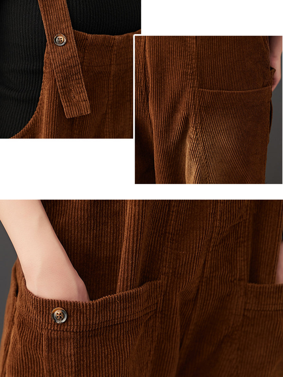 Women Commute Autumn Solid Corduroy Loose Jumpsuits AK1022 Genistyle Shop