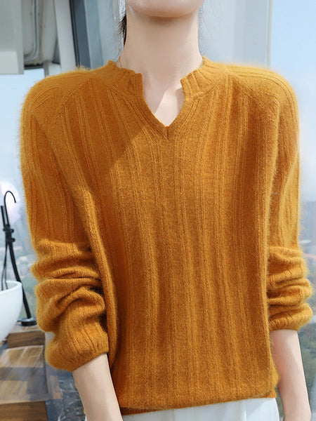 Women Autumn V-Neck Solid Wool Warm Knit Sweater AV1013 Genistyle Shop