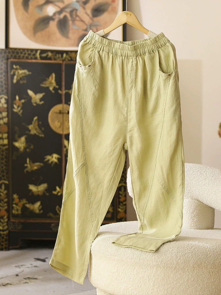 Women Summer Casual Solid Thin Ramie Harem Pants CX051 BUYKUD