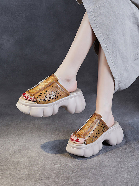 Women Summer Casual Leather Spliced Platfrom Slippers CV1033 Ada Fashion